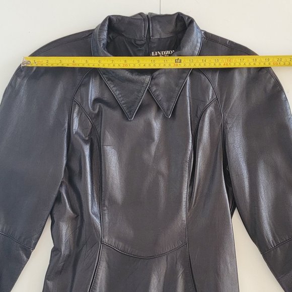 Lindzon by Bellissimo - Retro Black Leather Dress with Pointed Colar - GUC - Picture 14 of 16